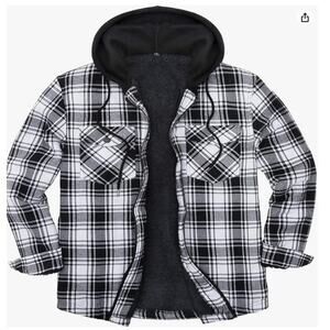 SIZE MEDIUM Men's Sherpa Lined Full Zip Hooded Plaid Shirt Jacket